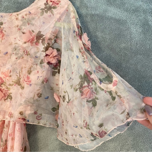 Coquette Floral Chiffon Ruffled Dress Small Whimsical Fairy Cottagecore Prairie - Picture 3 of 11